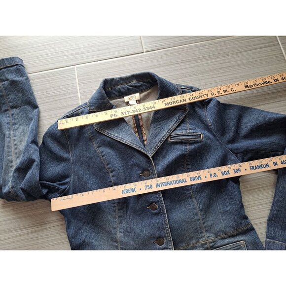 Y2K Ann Taylor Loft Womens Denim Blazer Jacket Size 8 Button Front Cotton Blue - Picture 8 of 10